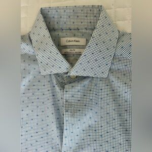 Calvin Klein Indigo Blue and White Checkered Men's Dress Shirt Slim fit